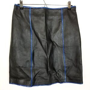 Lucid LTD Women Leather Mini Skirt Size 10 Black Blue Trim Side Zip Lined